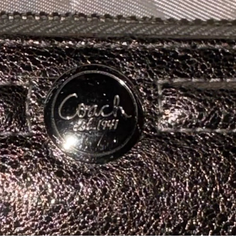 Coach Metallic Pewter Leather Zip Wallet